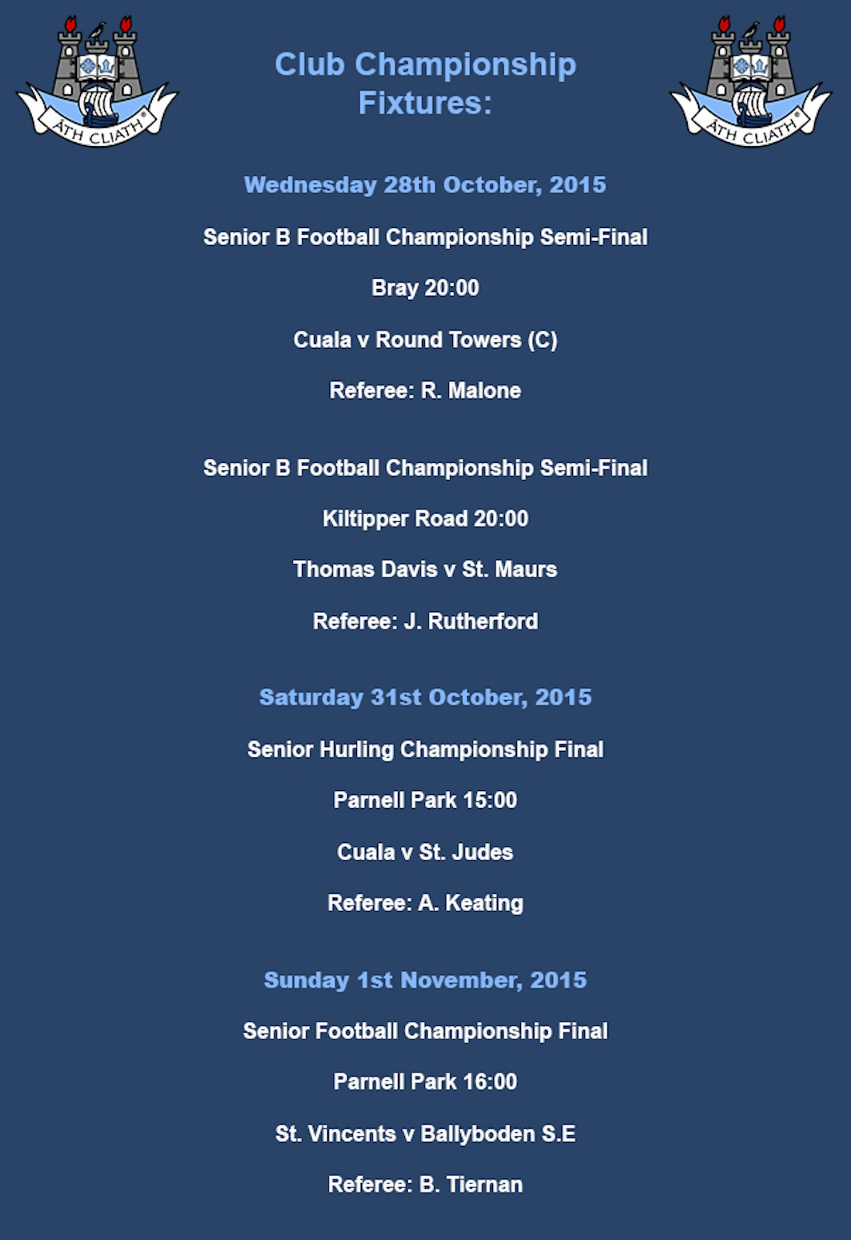 This Week's Club Championship Fixtures