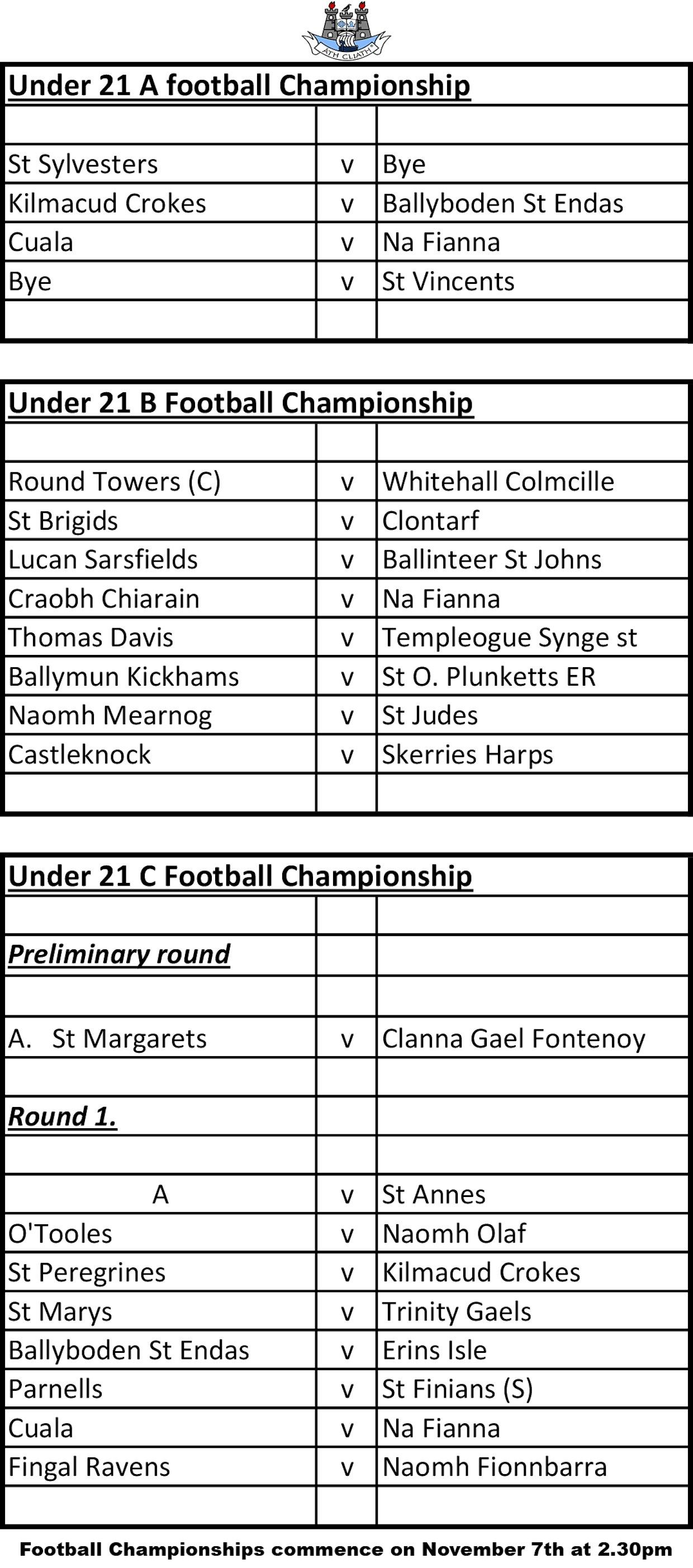 U21 Football Championship Draw